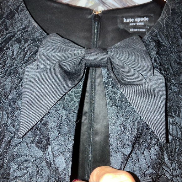 kate spade - $498 Black Sleeveless Lace Sheath Mini Dress w/ Bow Appliqués, 12 - Picture 6 of 15